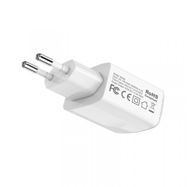 Сетевое зарядное устройство Borofone BA3A, 2 USB, 2.4A