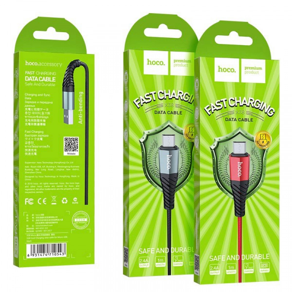 Кабель Hoco X38 USB - micro USB, 1 м черный