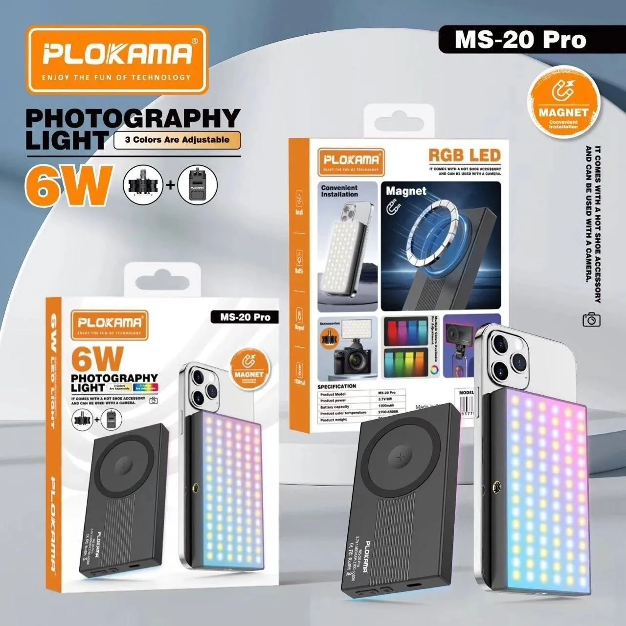 Портативный светодиодный RGB светильник Plokama MS-20 с MagSafe